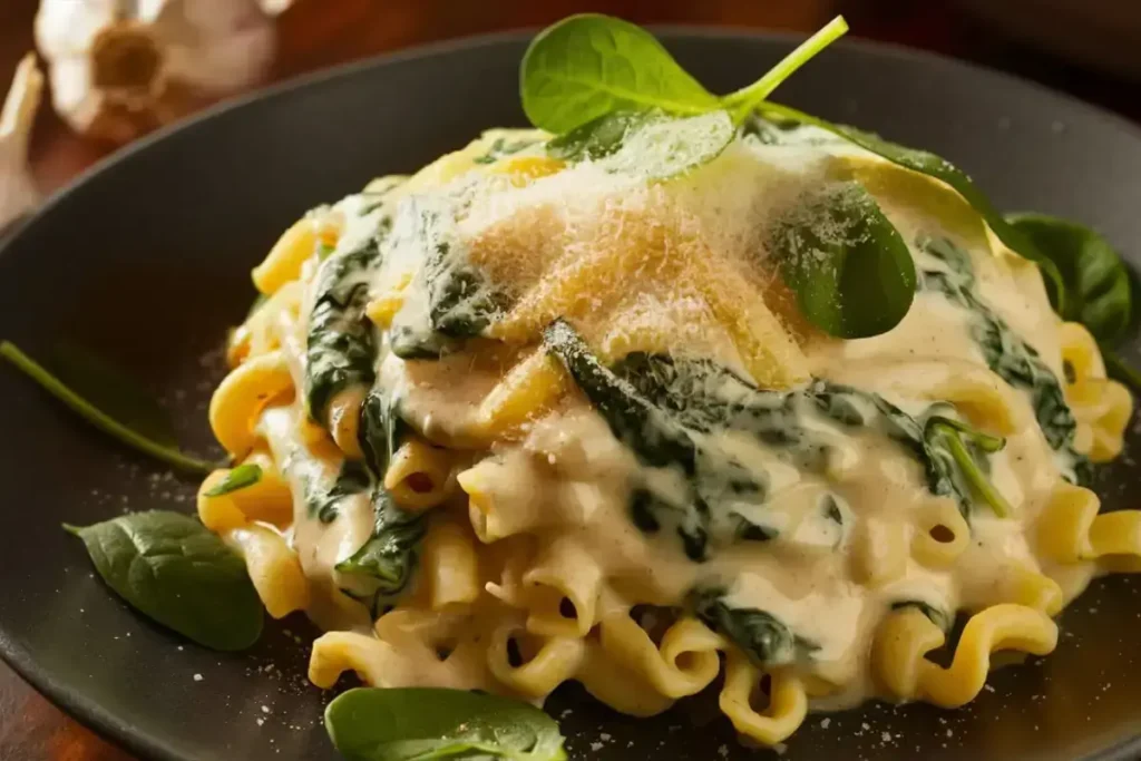 Garlic and Spinach Alfredo Macaroni and Cheese